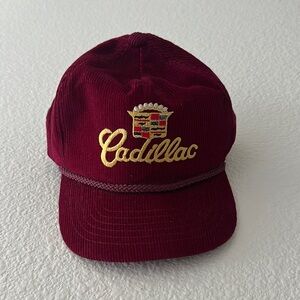 Vintage Burgundy Corduroy Cap Embroidered Cadillac Logo